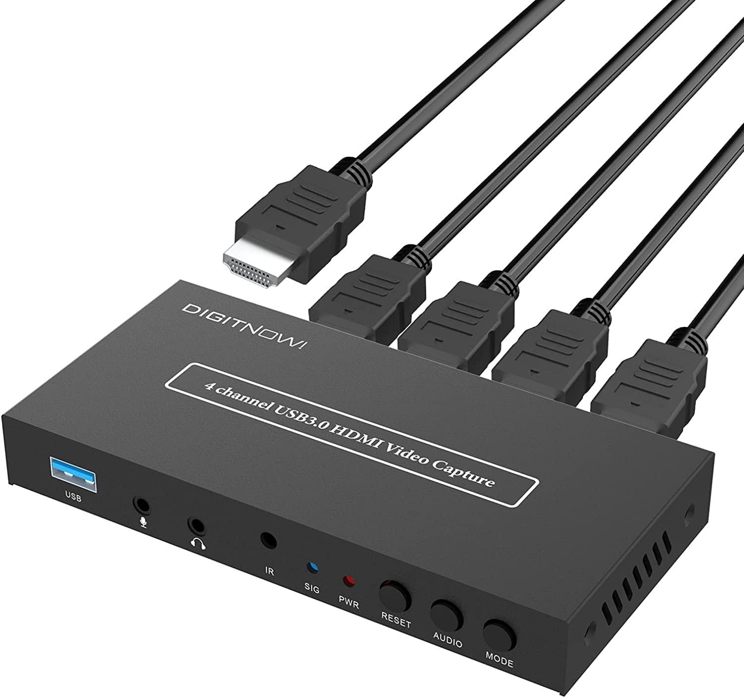 DIGITNOW Tarjeta de captura de vídeo HDMI USB3.0 de 4 canales, 1080P 60fps HDMI Caputre para grabación de videojuegos a través de DSLR, videocámara o cámara de acción, salida estéreo 3.5, compatibilid