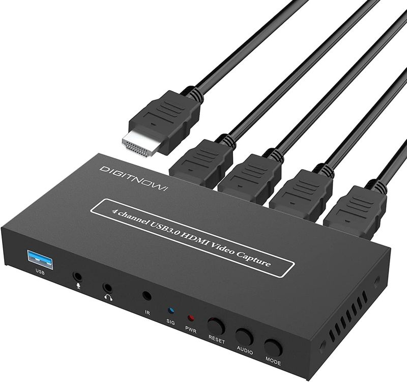 DIGITNOW Tarjeta de captura de vídeo HDMI USB3.0 de 4 canales, 1080P 60fps HDMI Caputre para grabación de videojuegos a través de DSLR, videocámara o cámara de acción, salida estéreo 3.5, compatibilid