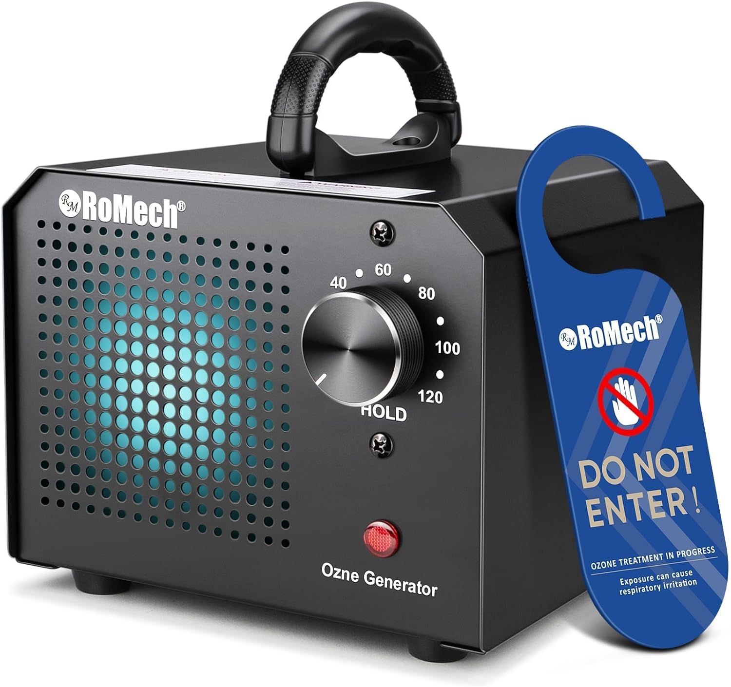 ROMECH Generador de ozono de 65,000 mg/h, ionizador de alta capacidad, purificador de aire, eliminador de olores de ozono para 6000 pies cuadrados, hogar, automóvil, sótano, cocina (negro)