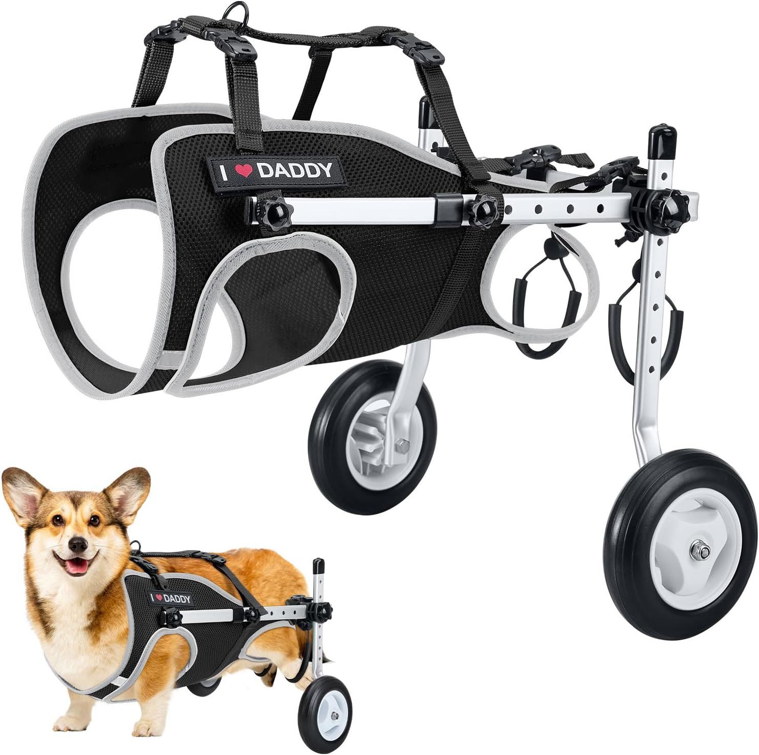 Silla de ruedas para perros para patas traseras, silla de ruedas ligera y portátil con rayas reflectantes, carrito ajustable para silla de ruedas para mascotas mayores, artritis, perros paralizados