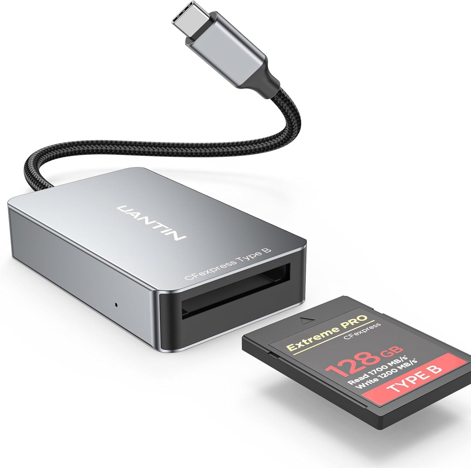 CFexpress - Lector de tarjetas tipo B con USB C 3.2 Gen 2 10Gbps [carcasa de aluminio y trenzado de nailon] USB C de alta velocidad tipo B CF expree adaptador compatible con Windows/Mac/Linux/Android