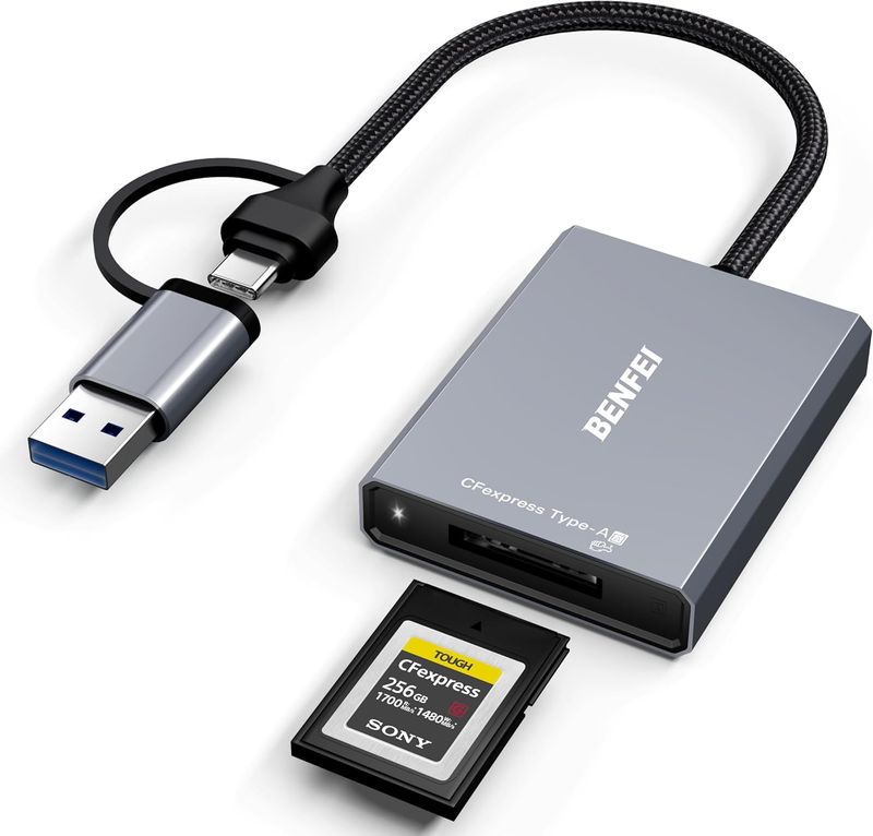 BENFEI Lector de Tarjetas CFexpress Tipo A con USB 3.2 (Gen 2) 10Gbps, Adaptador CFexpress Tipo A 2-en-1 USB-C y USB-A, Compatible con Windows/Mac/Linux/Android