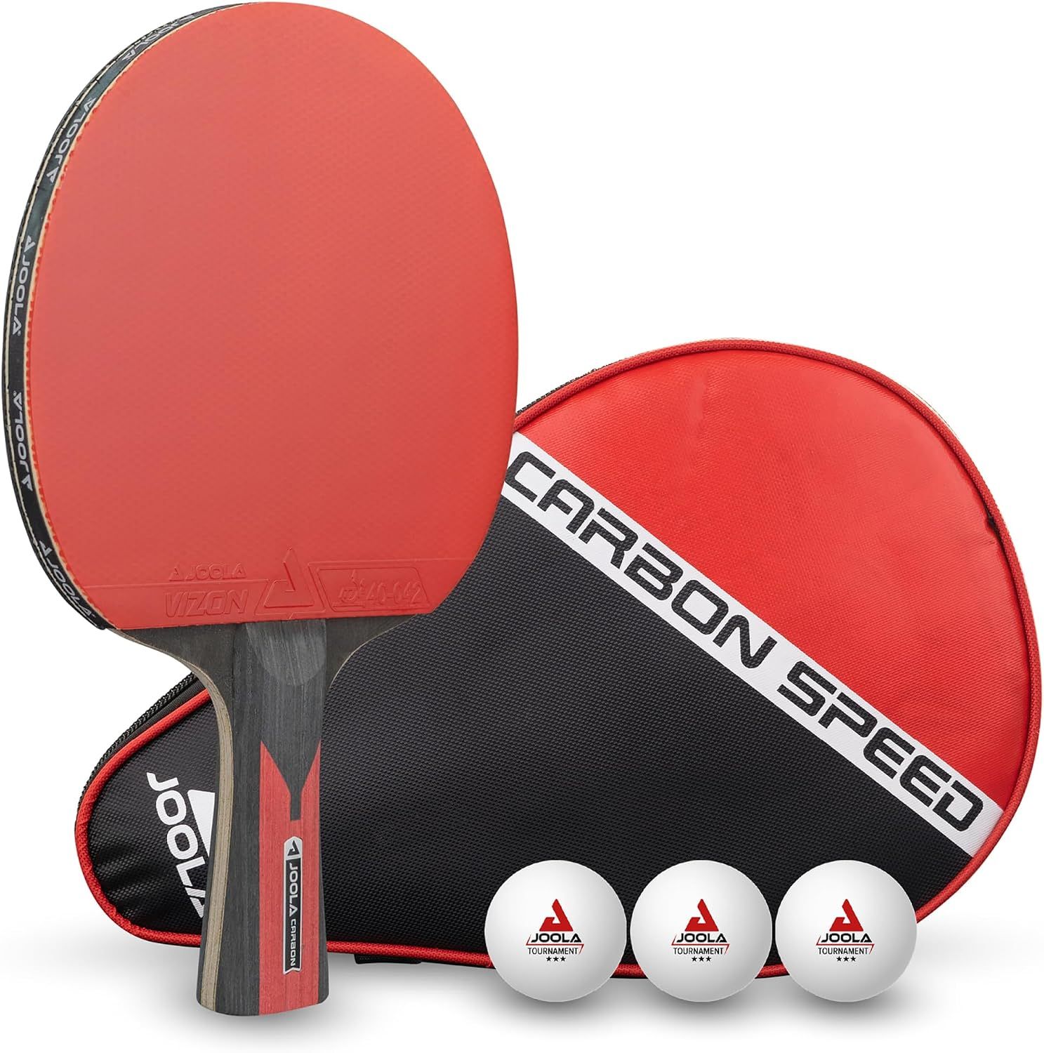 JOOLA Infinity Carbon Professional Table Tennis Paddle with Cover – Ergonomic Comfort Grip - ITTF Approved Rubbers - Competition Paddle for Powerful Spin - Protective Packaging Case