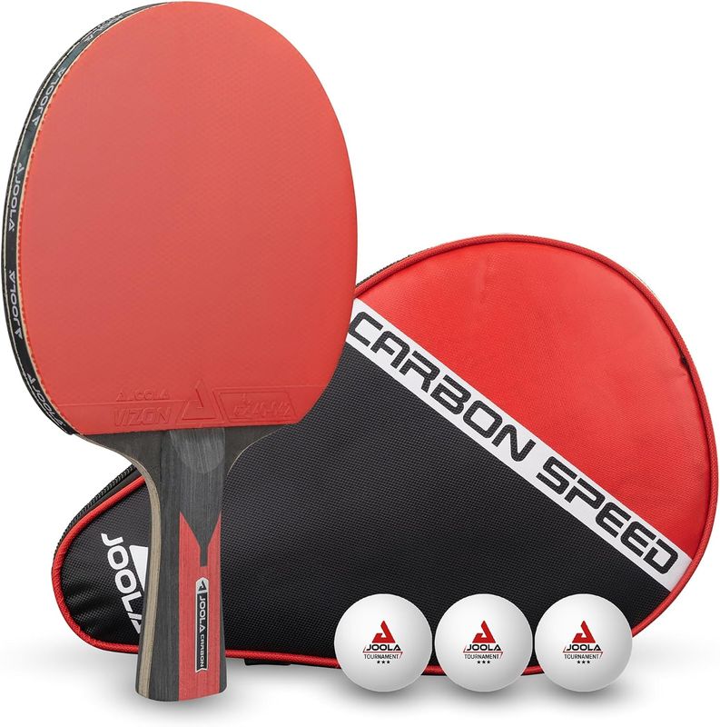JOOLA Infinity Carbon Professional Table Tennis Paddle with Cover – Ergonomic Comfort Grip - ITTF Approved Rubbers - Competition Paddle for Powerful Spin - Protective Packaging Case