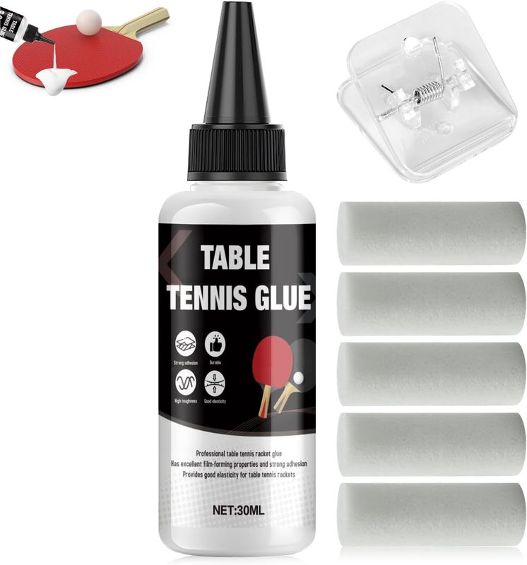 Pegamento para tenis de mesa, formación rápida de película, resistencia mejorada, viene con abrazadera y 5 esponjas aplicadoras, fácil reemplazo de goma de tenis de mesa