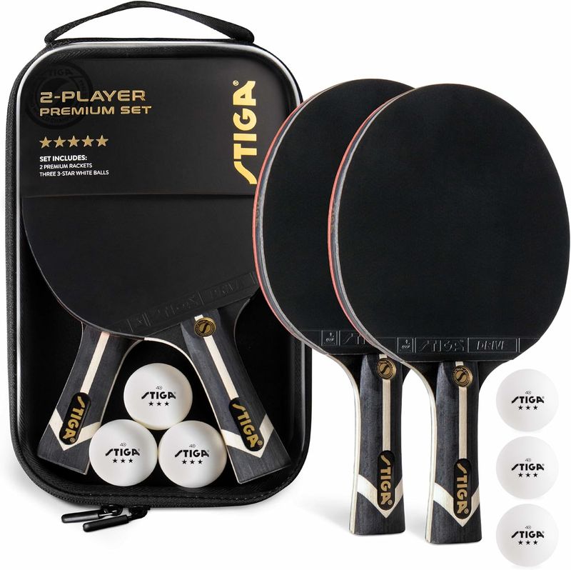 STIGA Juego de tenis de mesa premium para 2 jugadores – Incluye 2 paletas aprobadas por la ITTF, 3 pelotas de ping pong blancas de 3 estrellas y estuche de transporte