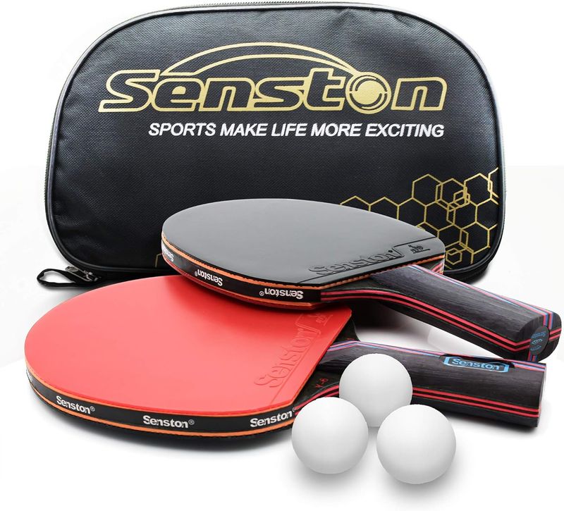 Senston Juego de 2 palas profesionales de ping pong intermedias avanzadas, raquetas de tenis de mesa con estuche de transporte