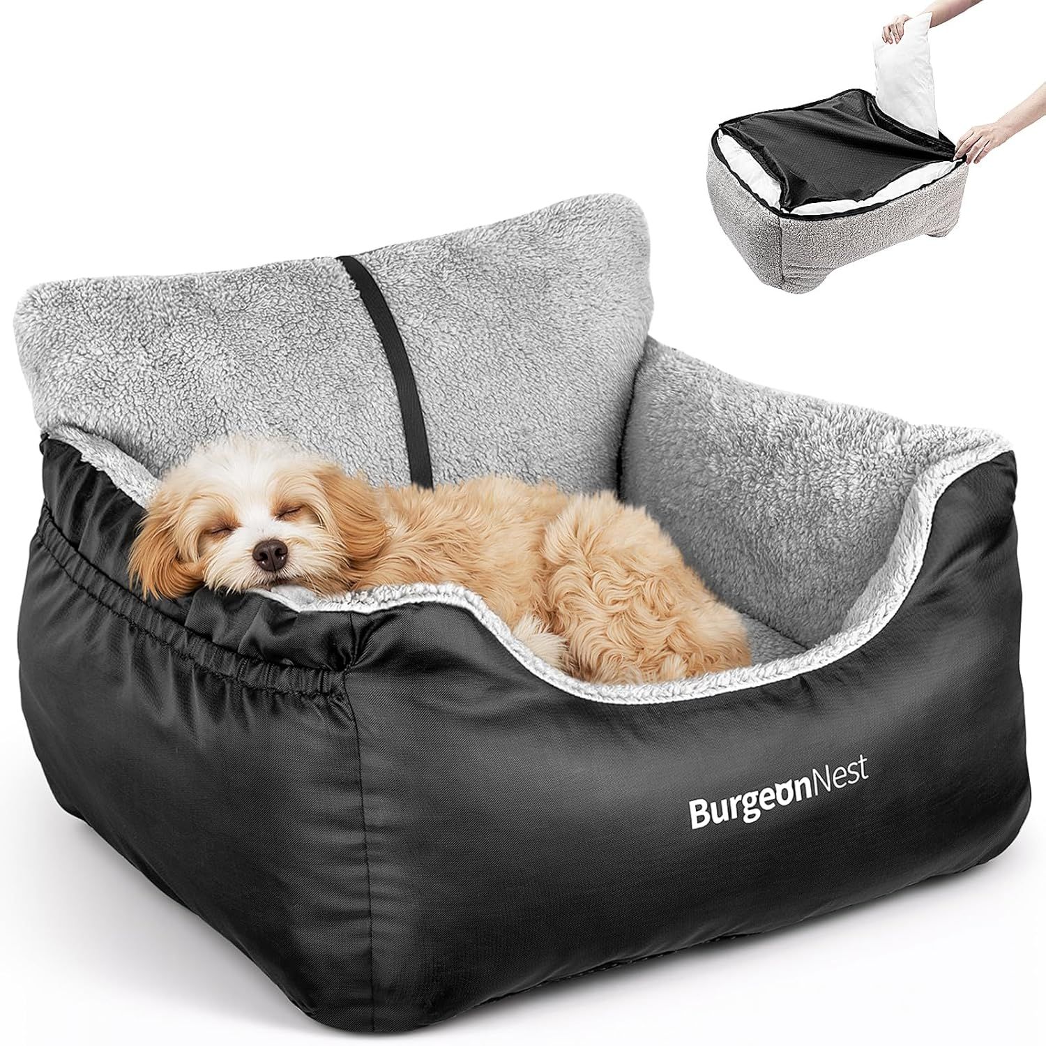 Asiento de automóvil para perros pequeños, cama suave para viajes en auto y hogar para mascotas de menos de 25 libras, totalmente desmontable y lavable, asiento elevador para perros