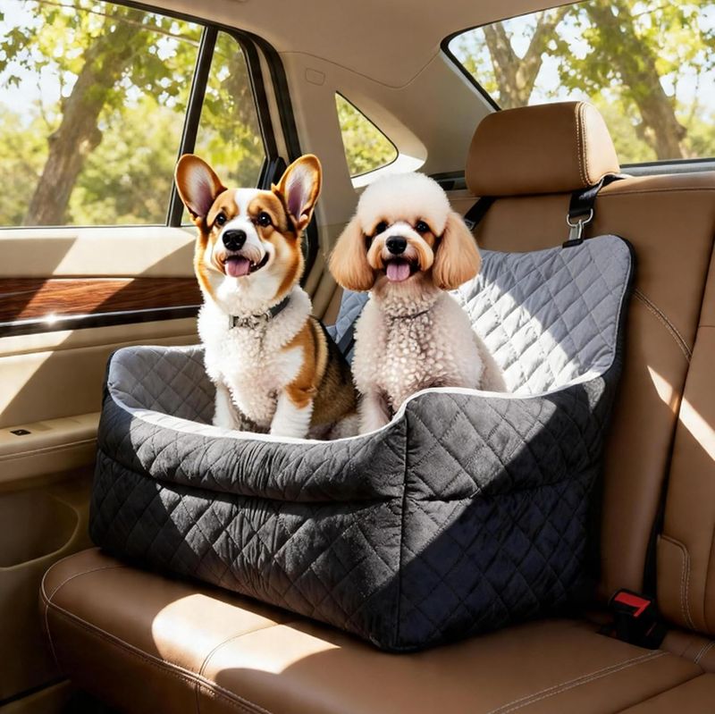 Asiento de automóvil para perro mediano y grande, hasta 55 libras, con correa de seguridad, cómoda cama de viaje, funda extraíble lavable, bolsa de almacenamiento para un viaje cómodo en el automóvil