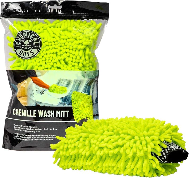 Chemical Guys Manopla de microfibra de chenilla de alta calidad sin arañazos para lavado de autos, color verde lima, guante de lavado de autos ultrasuave, acabado sin remolinos