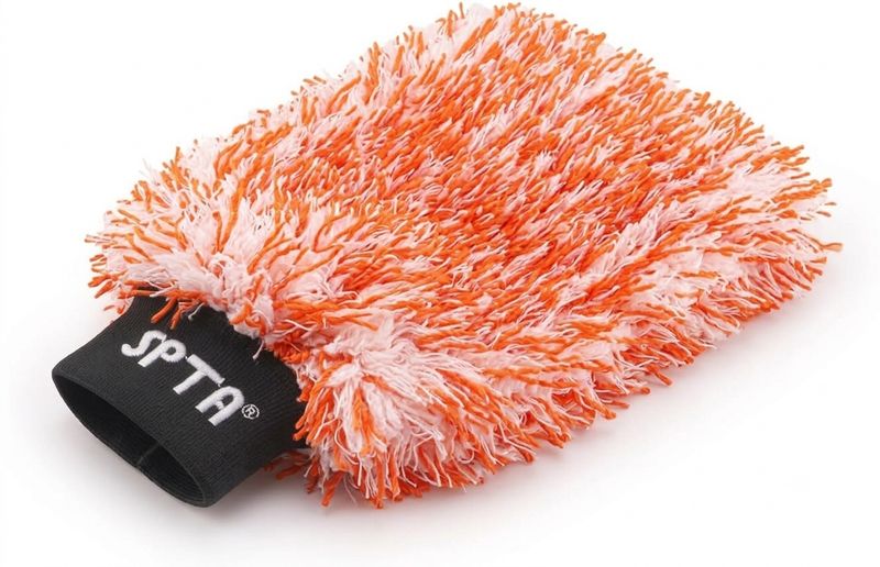 SPTA Manopla de Microfibra para Lavado de Automóvil. Guante Esponja para Automóvil Envuelto en Material de Tela de Fibra Suave y Afelpada, Lavado Seguro con Cualquier Jabón para Automóvil