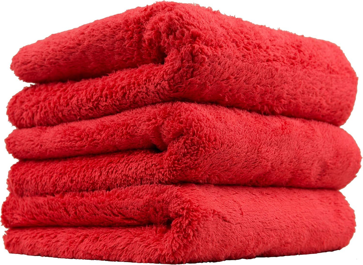 Chemical Guys Happy Ending - Toalla de microfibra sin bordes ultra felpa, color rojo - 3 pack