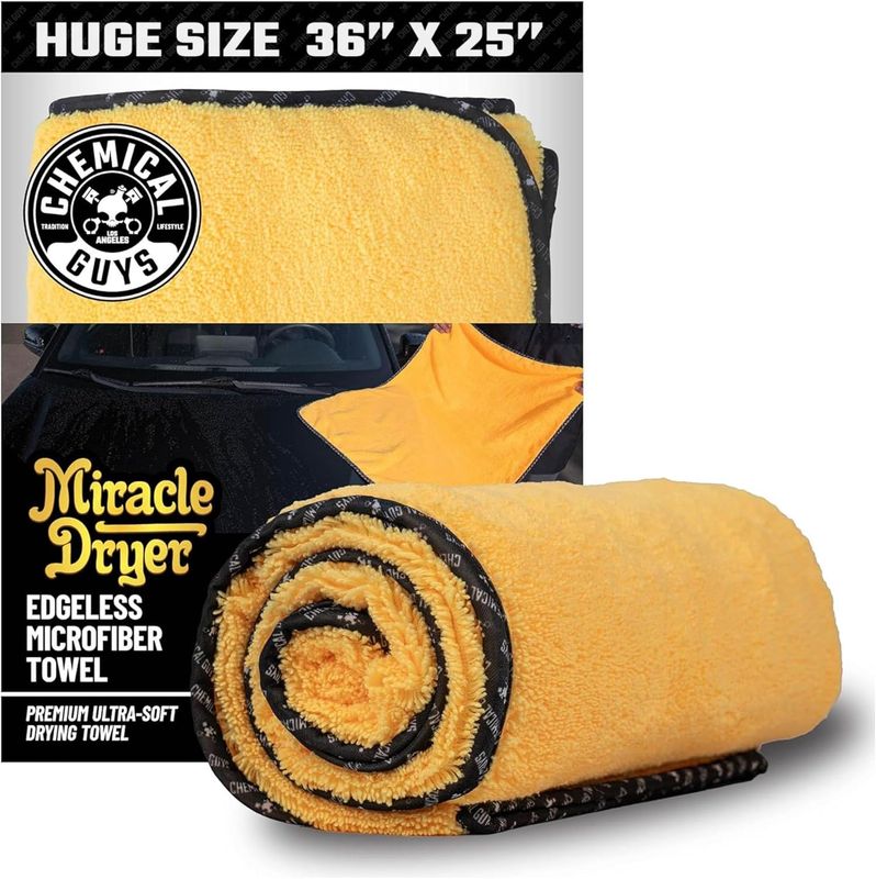 Chemical Guys Miracle Dryer - Toalla de secado de microfibra, (ideal para automóviles, camiones, SUV, caravanas, motocicletas y más), amarillo (36 x 25 pulgadas)