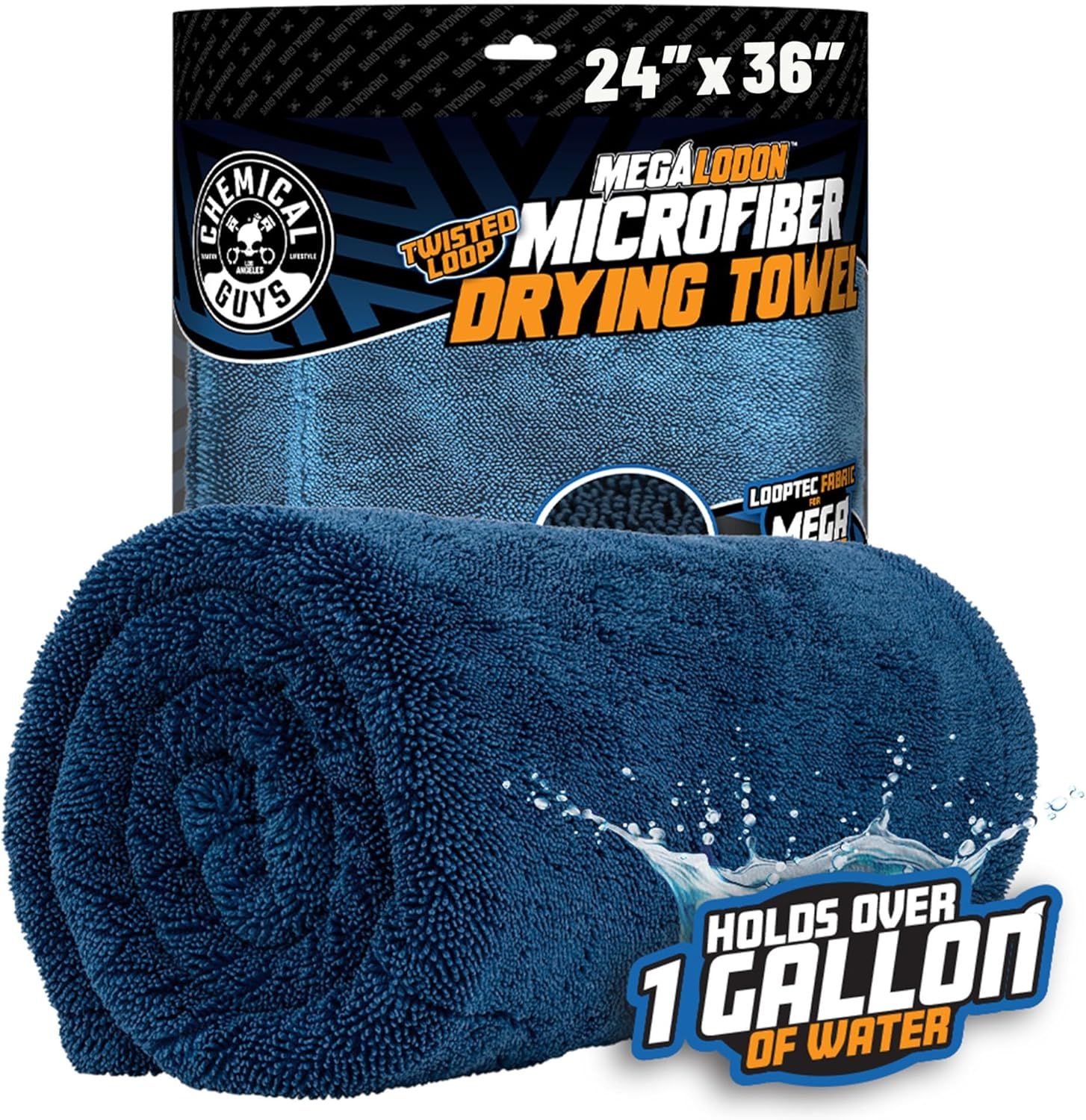 Chemical Guys Megalodon Toalla de secado de microfibra con tecnología Twisted Loop, toalla de microfibra súper absorbente de 24 x 36 pulgadas para automóviles, camiones, SUV, caravanas y más