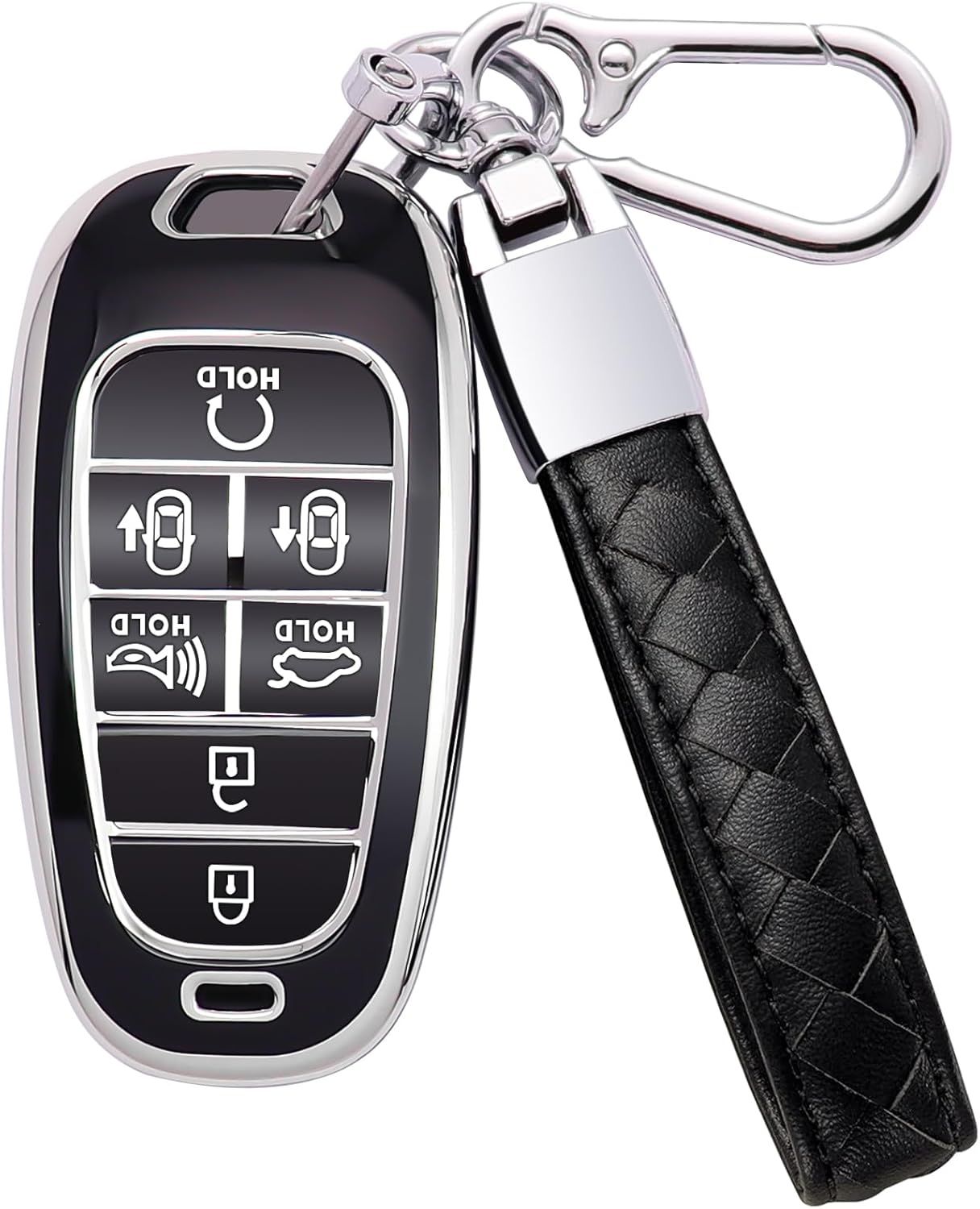 Funda para llavero Hyundai de 7 botones con llavero de cuero, TPU suave, protección de 360 grados, funda para llave de automóvil, compatible con Hyundai Sonata Santa fe Tucson 2023, 2022, 2021