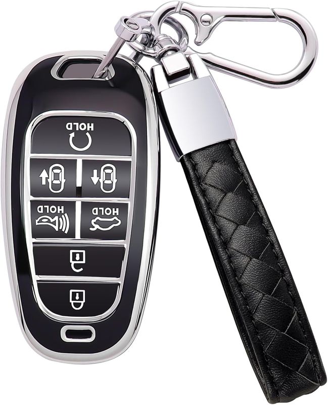 Funda para llavero Hyundai de 7 botones con llavero de cuero, TPU suave, protección de 360 grados, funda para llave de automóvil, compatible con Hyundai Sonata Santa fe Tucson 2023, 2022, 2021 Funda para llavero Hyundai de 7 botones con llavero de cuero, TPU suave, protección de 360 grados, funda para llave de automóvil, compatible con Hyundai Sonata Santa fe Tucson 2023, 2022, 2021