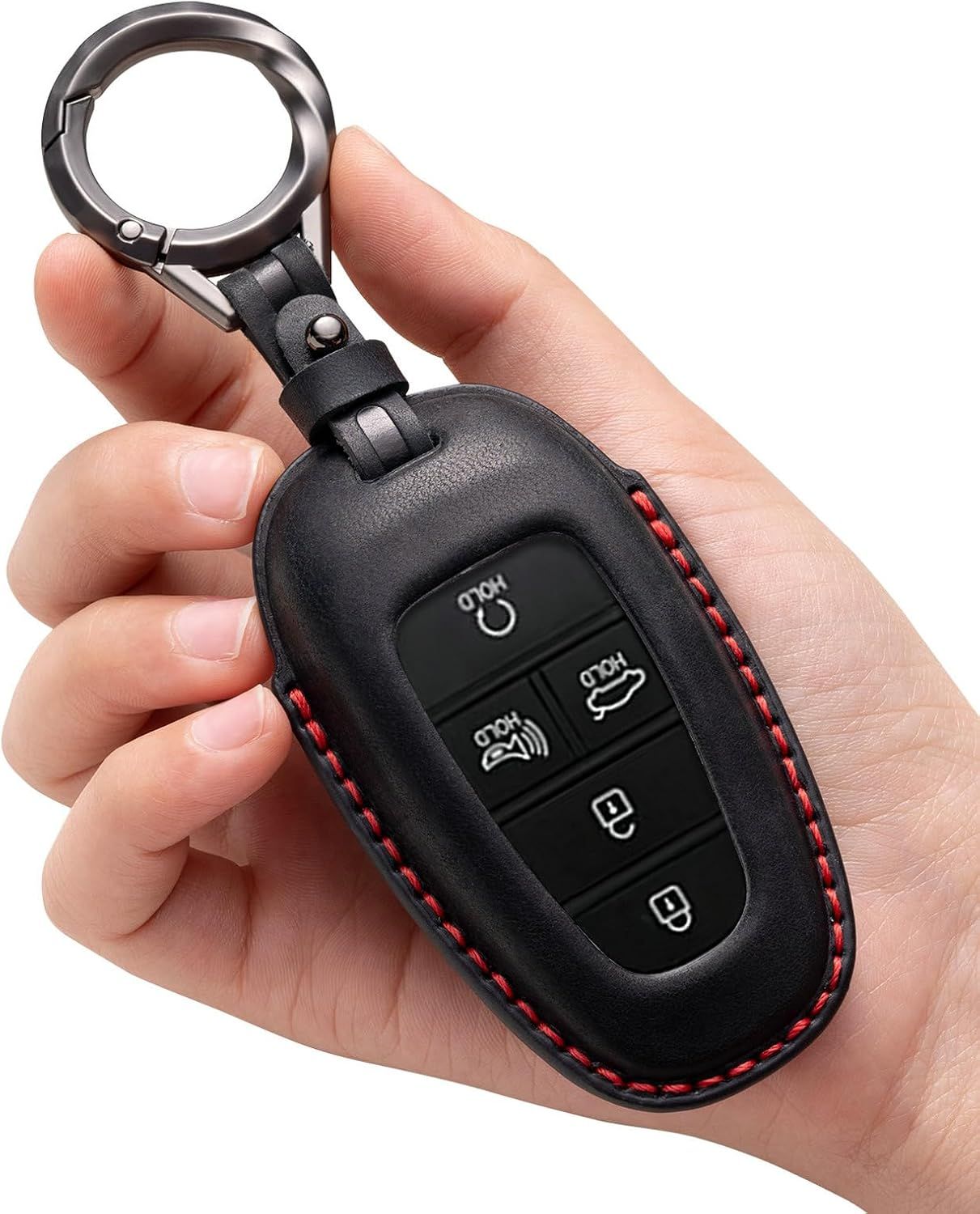 Funda de piel para llavero Hyundai Tucson Sonata Santa Fe Palisade | Se adapta a Nexo Smart Key, Crazy Horse Funda de cuero con llavero, protección completa
