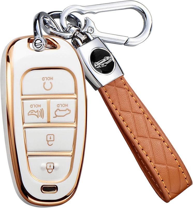 Funda para llavero Hyundai con llavero, funda de TPU premium para Hyundai Sonata, Tucson, Santa Cruz 2024 2023 2022, protector remoto inteligente para llavero de automóvil (5 botones marfil) Funda para llavero Hyundai con llavero, funda de TPU premium para Hyundai Sonata, Tucson, Santa Cruz 2024 2023 2022, protector remoto inteligente para llavero de automóvil (5 botones marfil)