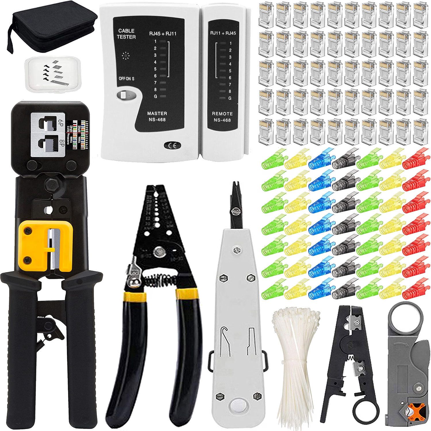 LEATBUY - Kit de herramientas de crimpado de red para RJ45/RJ11/RJ12/CAT5/CAT6/Cat5e/8P, cortador profesional de pelacables de conector de crimpado, juego de reparación de alicates de cable Lan