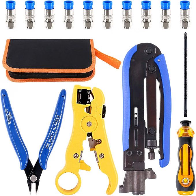 Hilitchi Herramienta de compresión coaxial 5 en 1 con manual de instrucciones (idioma español no garantizado), cable coaxial, pelacables RG6, RG59, RG11, 75-5, 75-7, destornillador y micro cortador