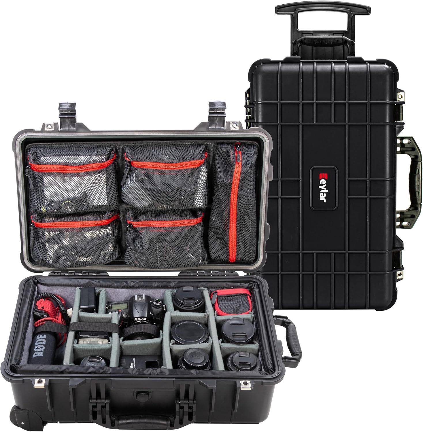 Eylar Maleta rígida rodante de viaje para cámara de 22" con divisor acolchado ajustable y organizador de tapa, impermeable, a prueba de golpes para equipos, drones y cámaras, estándar TSA