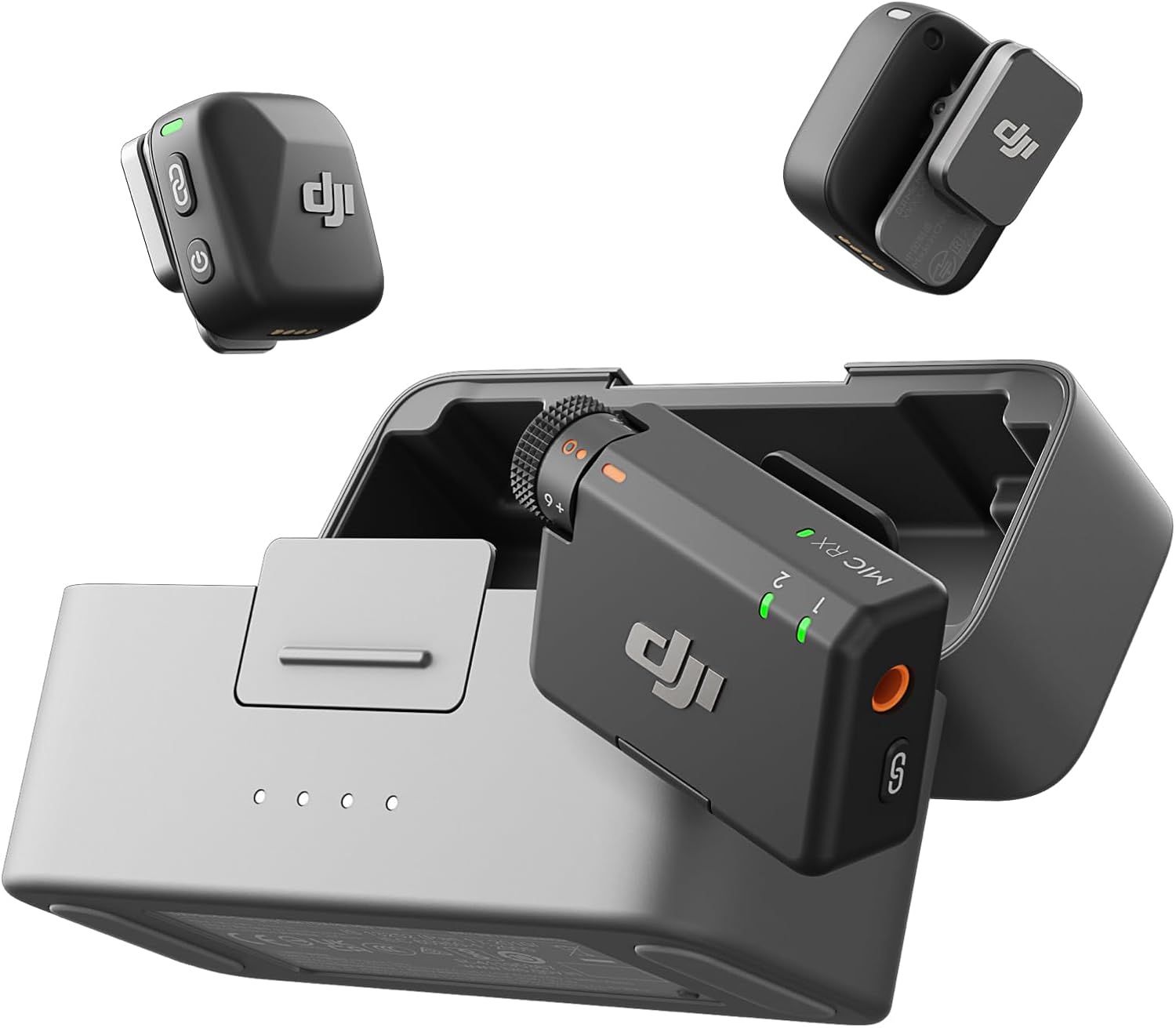 DJI Mic Mini (2 TX + 1 RX + estuche de carga), micrófono inalámbrico Lavalier para iPhone/cámara/Android, ultraligero, audio rico en detalles, uso de 48 horas, cancelación de ruido, limitación