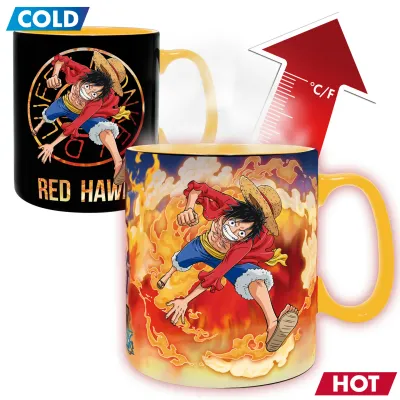 One Piece Color Changing Mug Luffy Red Hawk &amp; Flame Dragon King