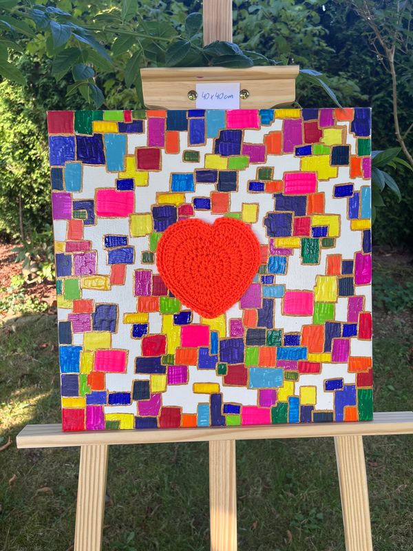 Acrylbild Leinwand 40x40cm Mosaik Herz Rot