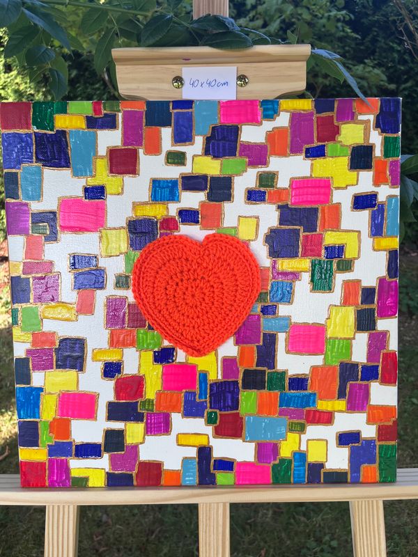 Acrylbild Leinwand 40x40cm Mosaik Herz Rot