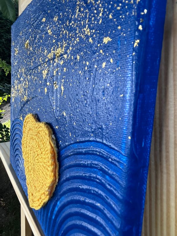 Acrylbild Leinwand 25x30cm Nachtblau Herz Sonnengelb