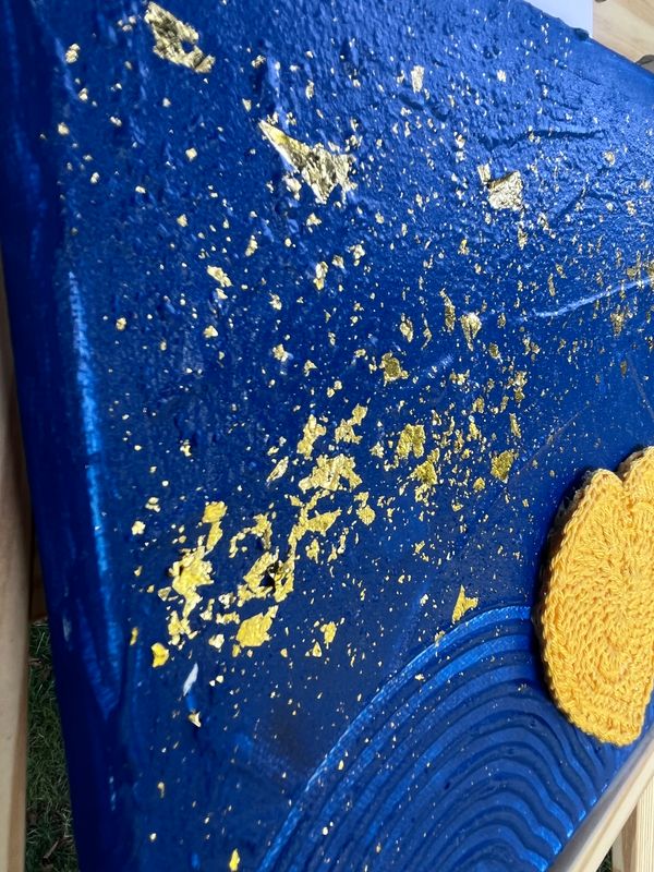 Acrylbild Leinwand 25x30cm Nachtblau Herz Sonnengelb