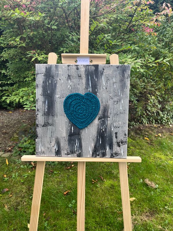 Acrylbild Leinwand 40x40cm Beton Herz Petrol