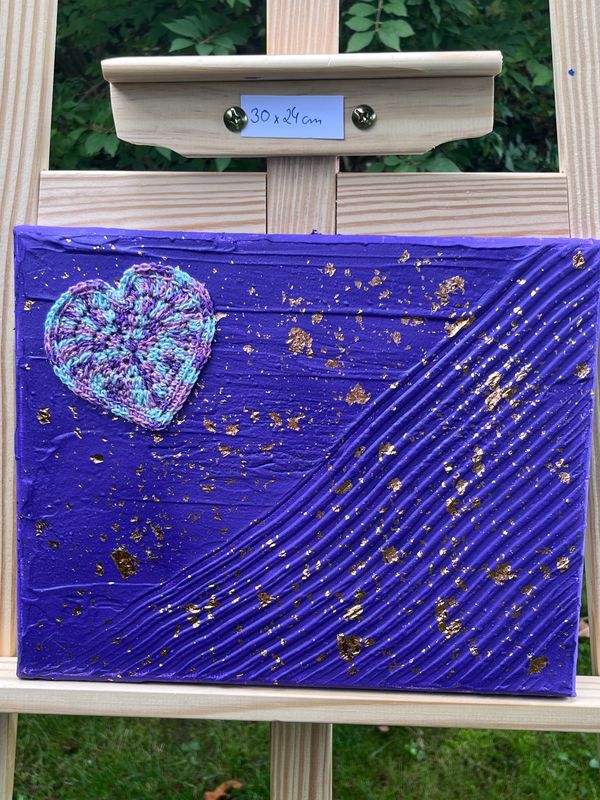 Acrylbild Leinwand 24x30cm Lila Violett Herz Mehrfarbig