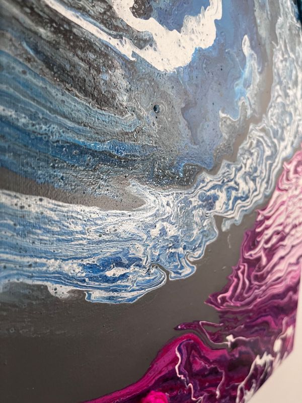 Acrybild 50x40cm Acrylpouring Blau Violett zwei Herzen