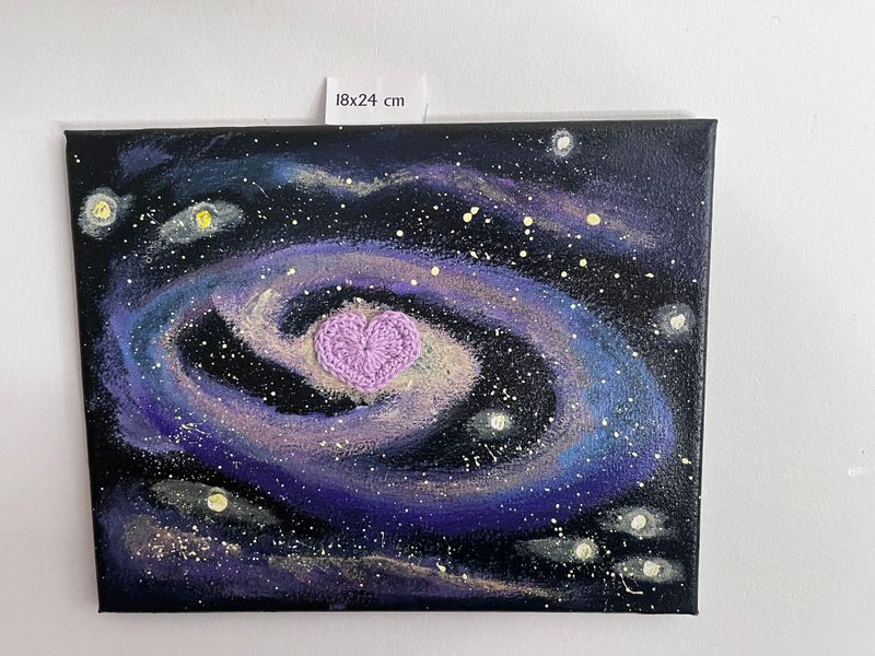 Acrybild 18x24cm Galaxie Mini-Herz Flieder