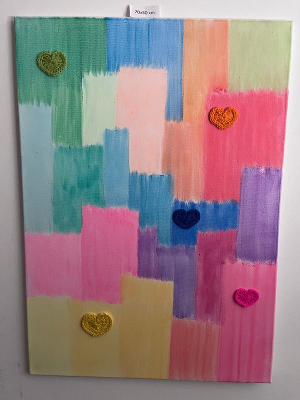 Kreidemalerei 70x50cm Bunt Mini-Herzen Mosaik