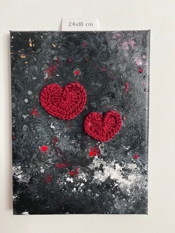 Acrylbild 24x18cm Acrylpouring Grau Weiß Rot