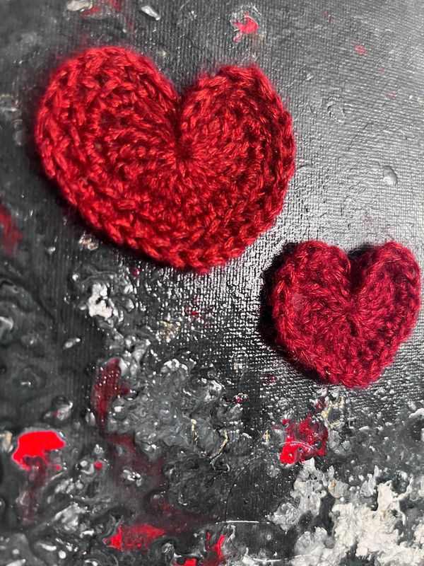 Acrylbild 24x18cm Acrylpouring Grau Weiß Rot