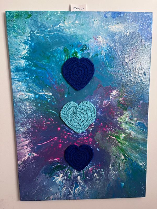 Acrylbild 70x50cm Acrylpouring Farbverlauf Blau Magenta Grün