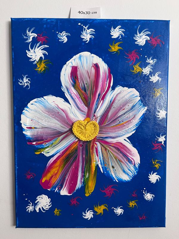 Acrylbild 40x30cm Pouring Blüte Mehrfarbig Bunt