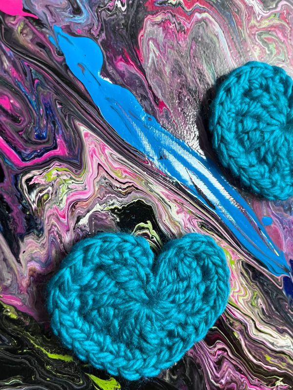 Acrybild 50x40cm Acrylpouring Cyan Mini-Herzen