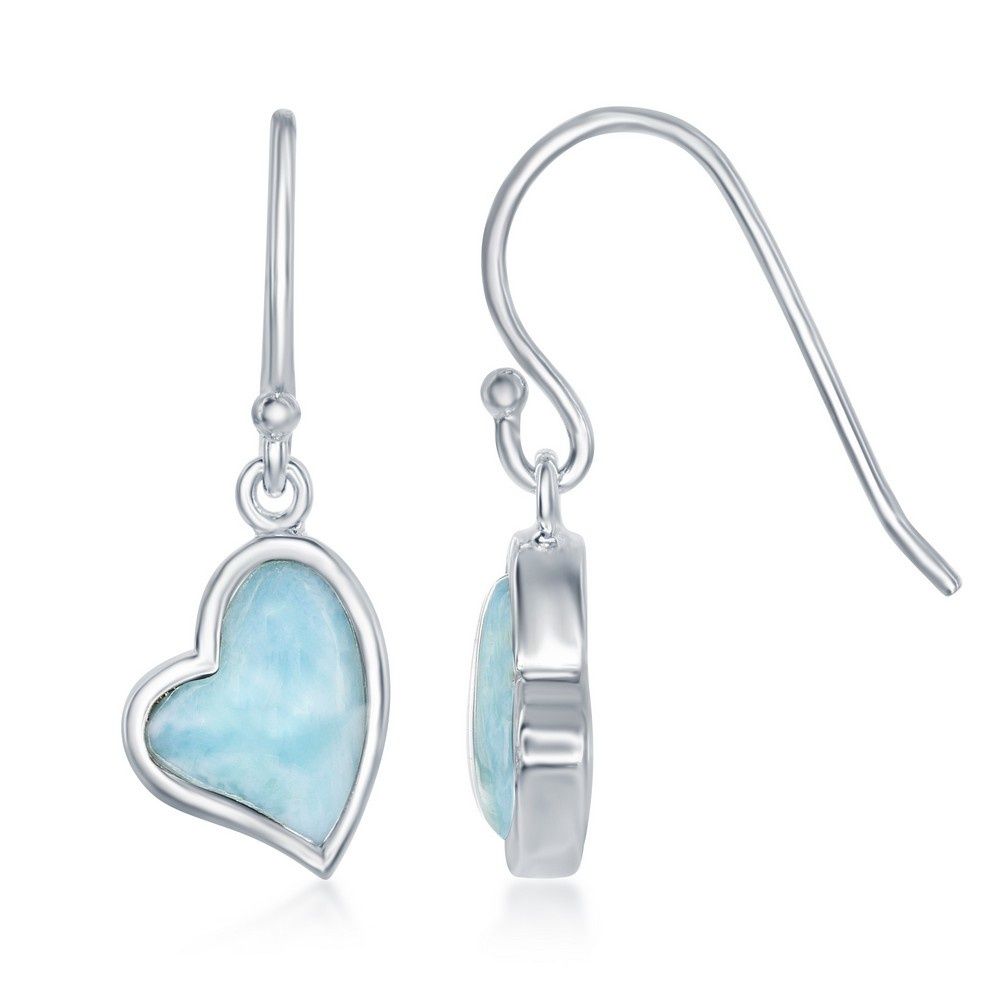 1306 STERLING  LARIMAR HEART FISH HOOK EARRINGS