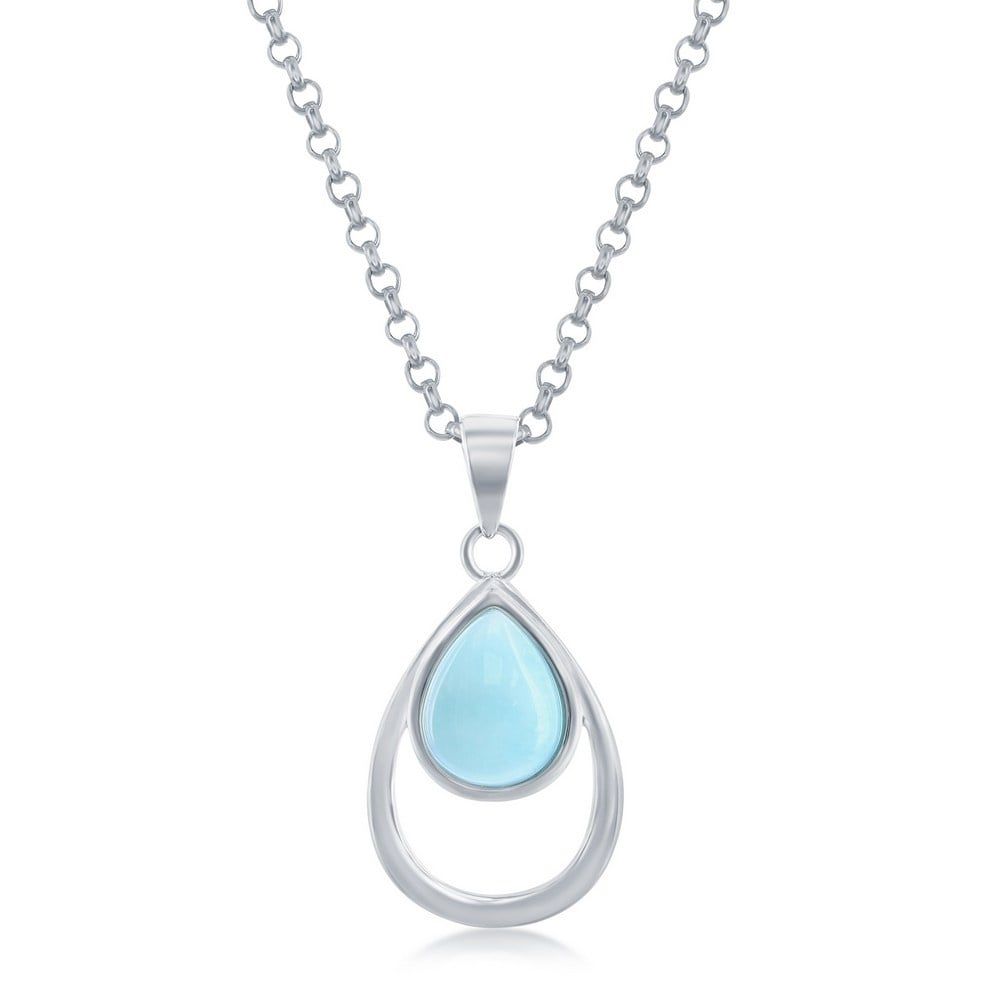 11057 LARIMAR DOUBLE PEAR SHAPE PENDANT WITH STERLING SILVER CHAIN