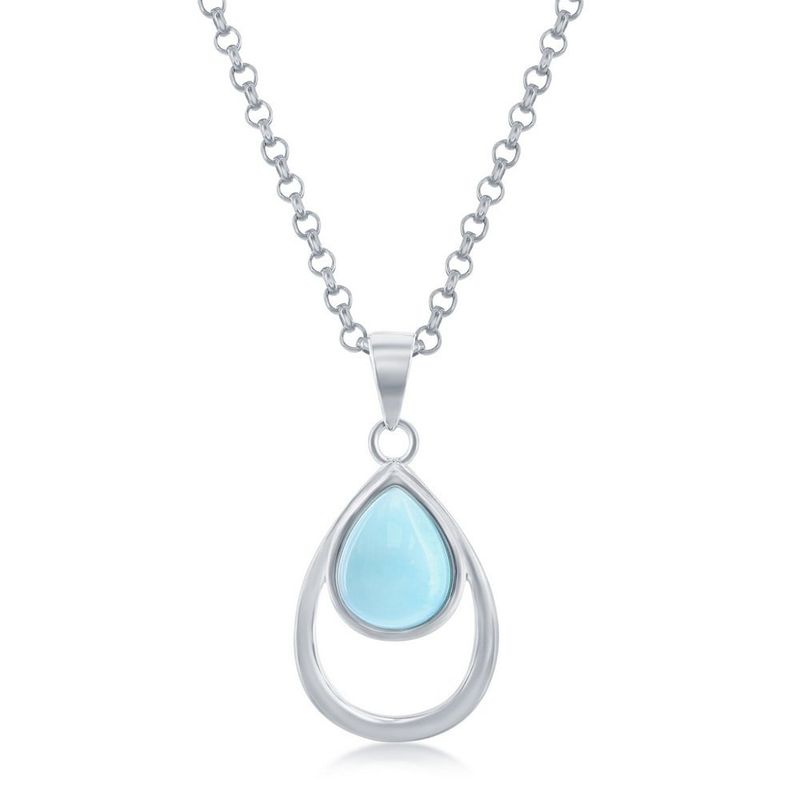 11057 LARIMAR DOUBLE PEAR SHAPE PENDANT WITH STERLING SILVER CHAIN