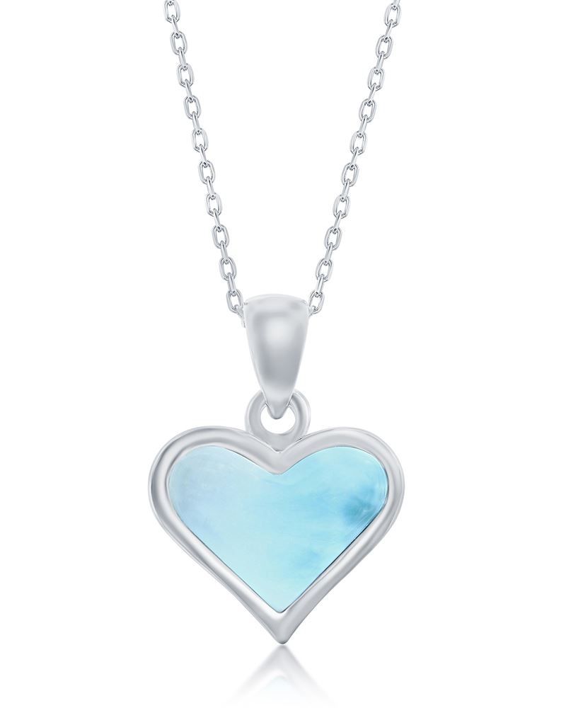 LARIMAR HEART PENDANT WITH CHAIN STERLING SILVER