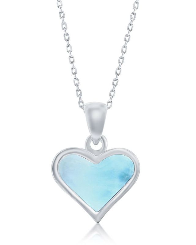 LARIMAR HEART PENDANT WITH CHAIN STERLING SILVER