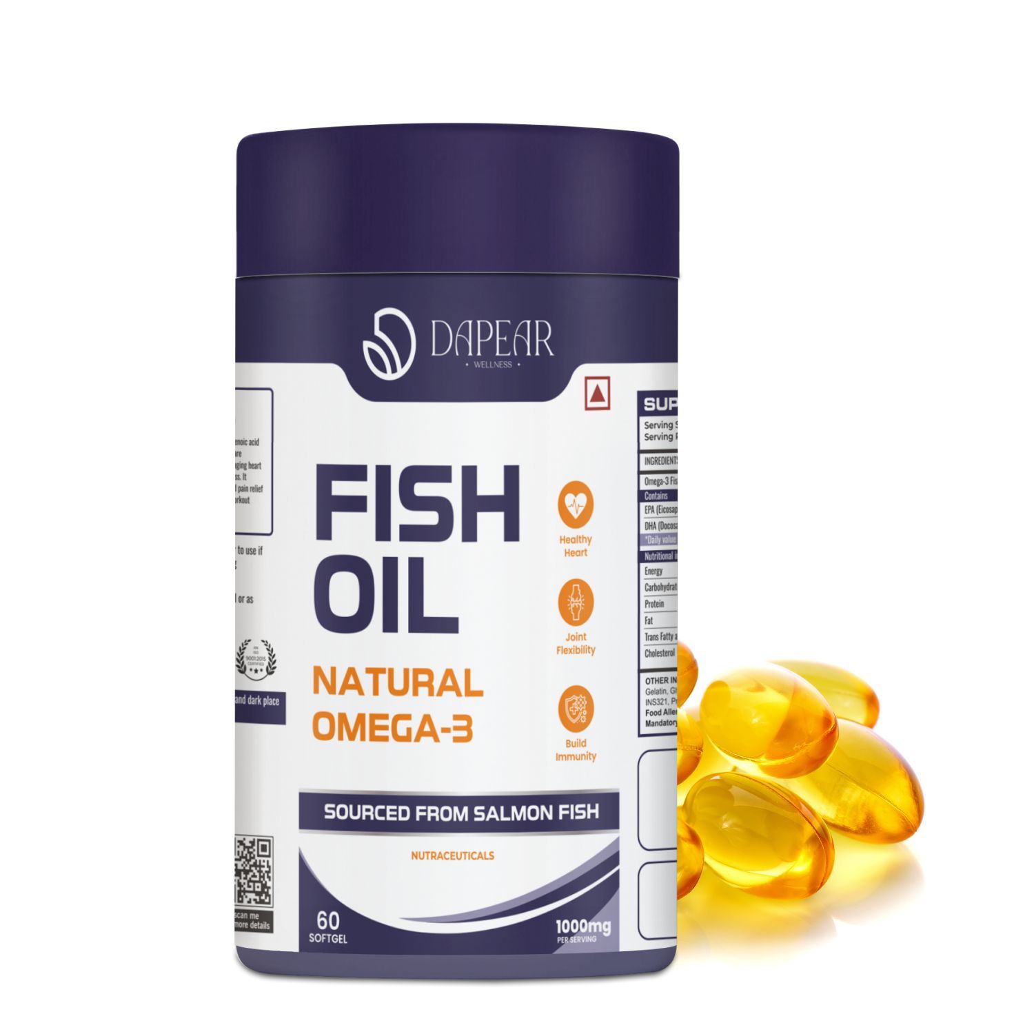 Fish Oil Omega 3 Soft Gel Capsules For Heart, Bones and Better Brain Functioning