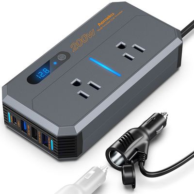 200W Car Power Inverter – DC 12V to AC 110V/220V Converter with USB &amp; Type-C (US/EU Plug)