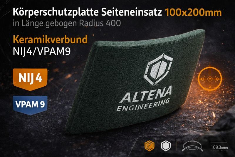 TELLUS® S9S Seiten-Einschubplatte VPAM 9 / NIJ IV | Stand-Alone Seitenschutz | 100 x 200 mm