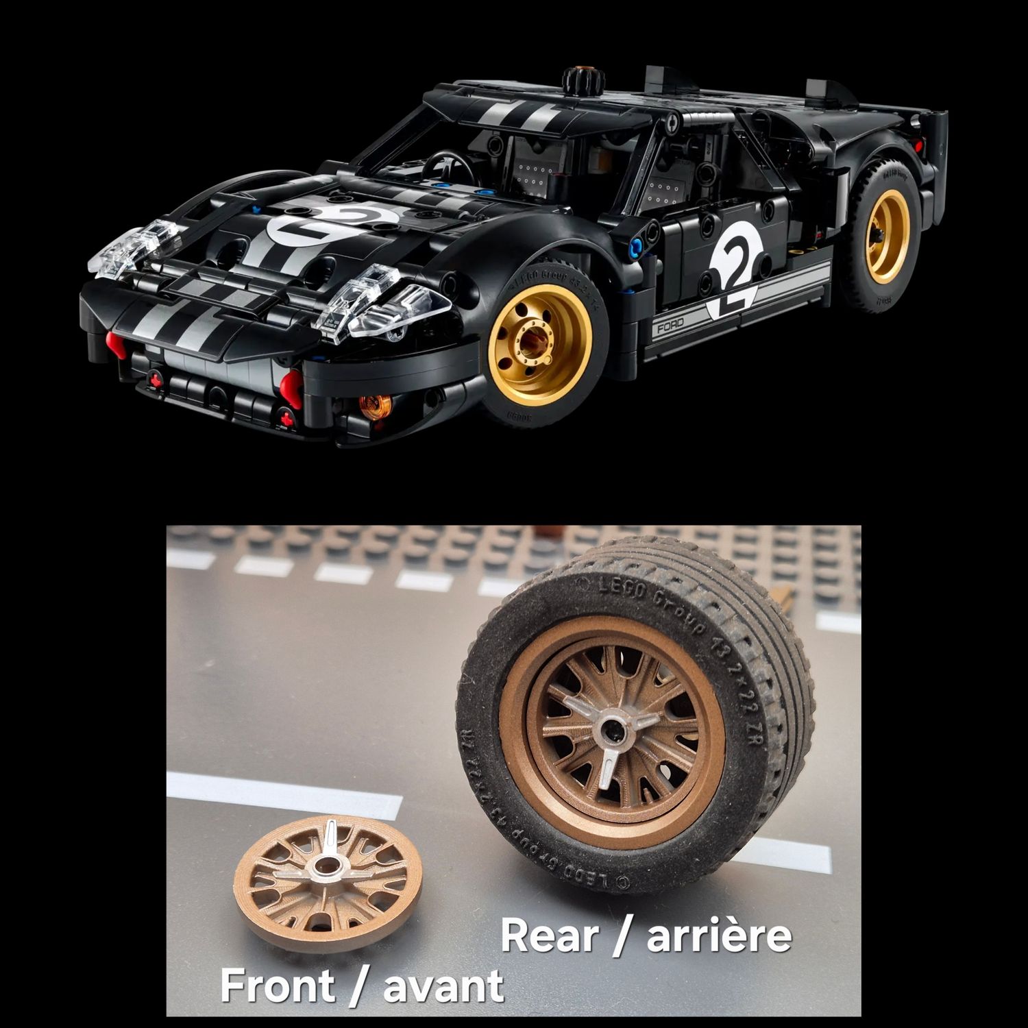 4 x hubcaps  The 1966 Ford GT40 MKII racing car set 42223